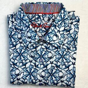 Robert Graham Men’s Short Sleeve Button Down Shirt M Shark-Floral Print Stylish